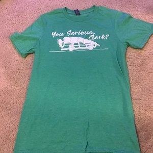 “You serious, Clark?” green t-shirt